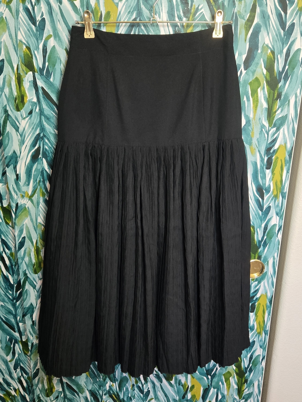 Vintage Mondi Germany Black Heavily Gathered Drop Waist Midi Skirt